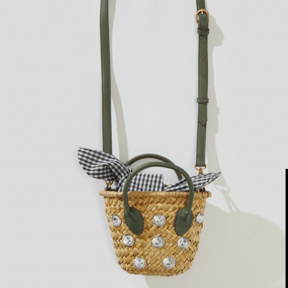 ZARA MINI STRAW TOTE WITH RHINESTONE CROSSBODy / PURSE / BUCKET BAG